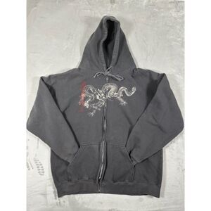 Vintage Y2K Alstyle Dragon Zip Hoodie Black Heavyweight Streetwear XL